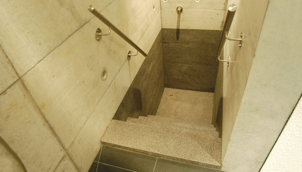 Drycoat waterproofed shower in two different quartz finishes.