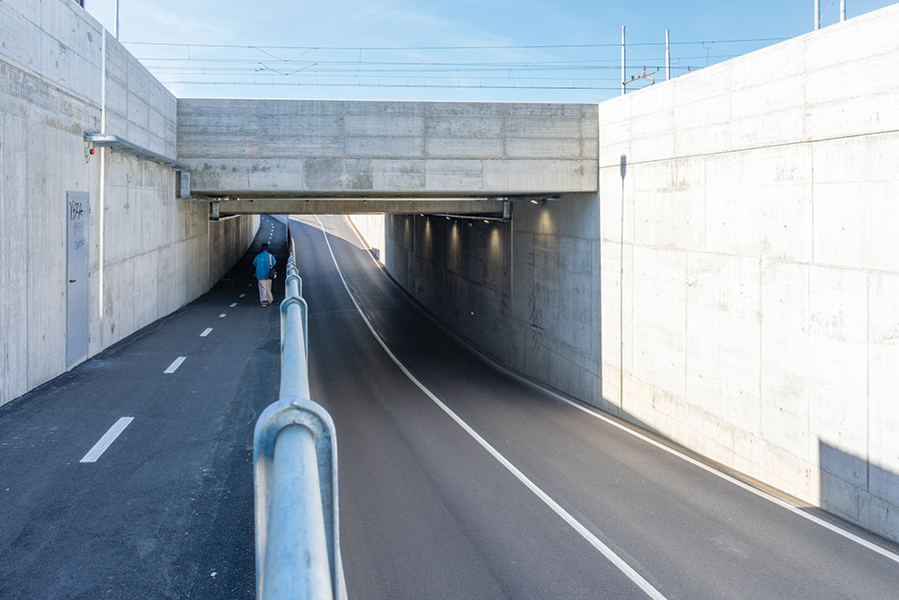 The pedestrian and cycle lane of the road underpass beneath the Treviglio-Cremona railway line.