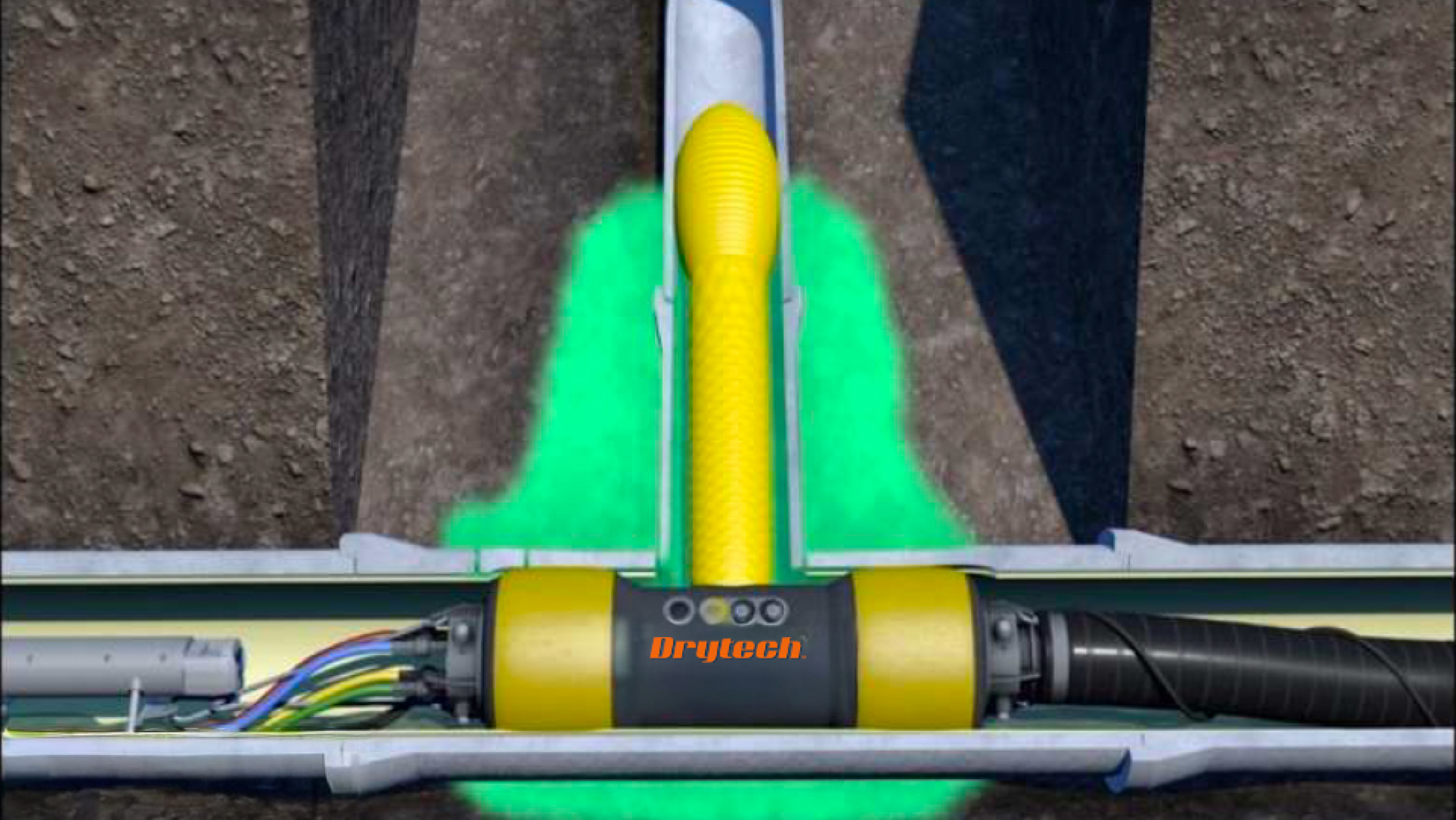 Die pneumatische Dichtung wird aufgeblasen, um den Bereich der Undichtigkeit im seitlichen Anschluss zu isolieren.